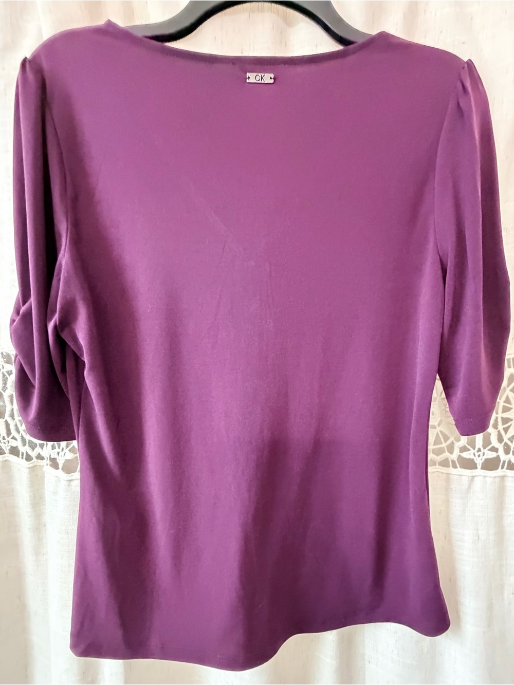 V-Neck Button Front Blouse in Deep Plum - Picture 3 of 6
